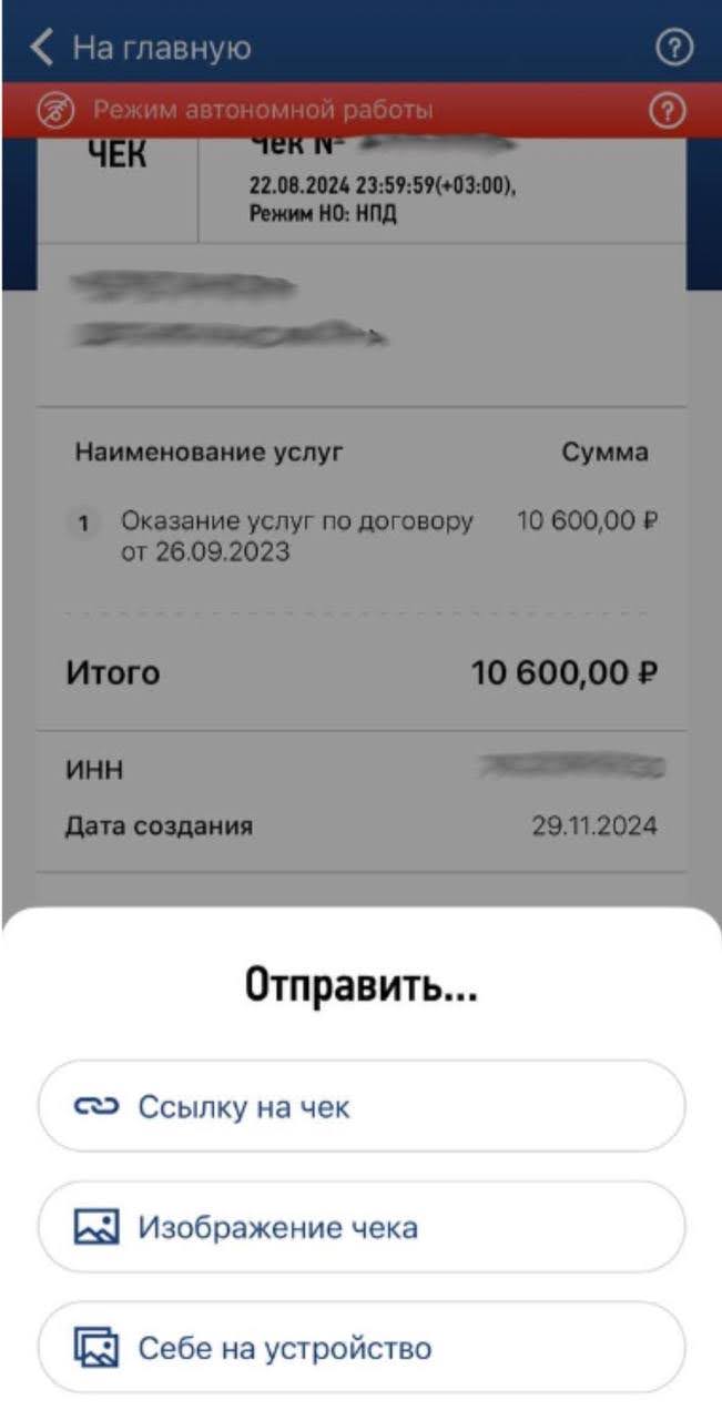 Получение оплаты в приложении "Мой налог"