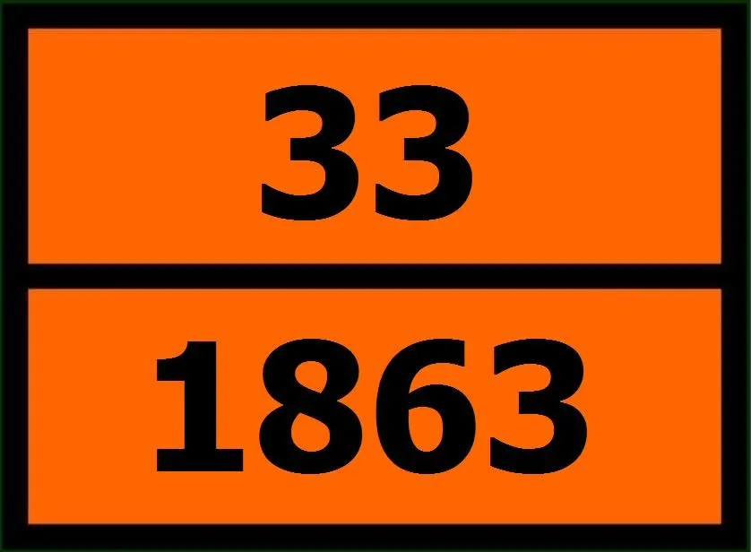 Оранжевая табличка ADR с кодом опасности 33 и номером ООН 1863